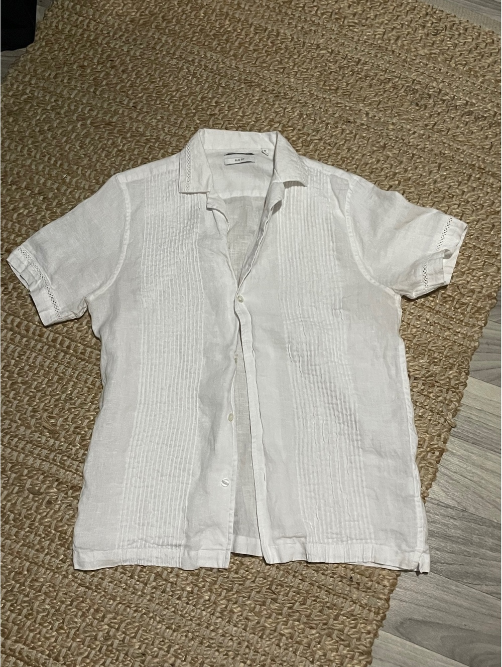 Murano by Banana Republic White Linen Short-Sleeve Button-Up Shirt